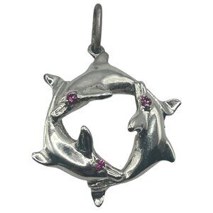 Sterling Silver Dolphin Ring Charm w/ Purple Lab-Created Crystals by Rembrandt